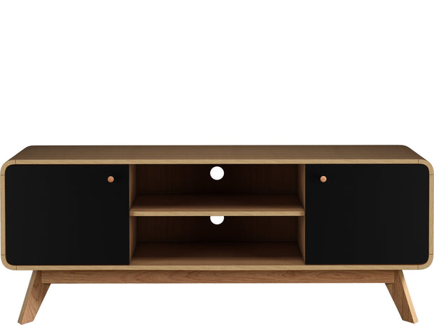 Dorel Home Comoda TV din MDF si pal, cu 2 usi, Cassie Stejar / Negru, l140xA39xH53 cm