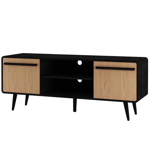 Dorel Home Comoda TV din MDF si pal, cu 2 usi, Chantal Negru / Natural, l140xA39xH53 cm