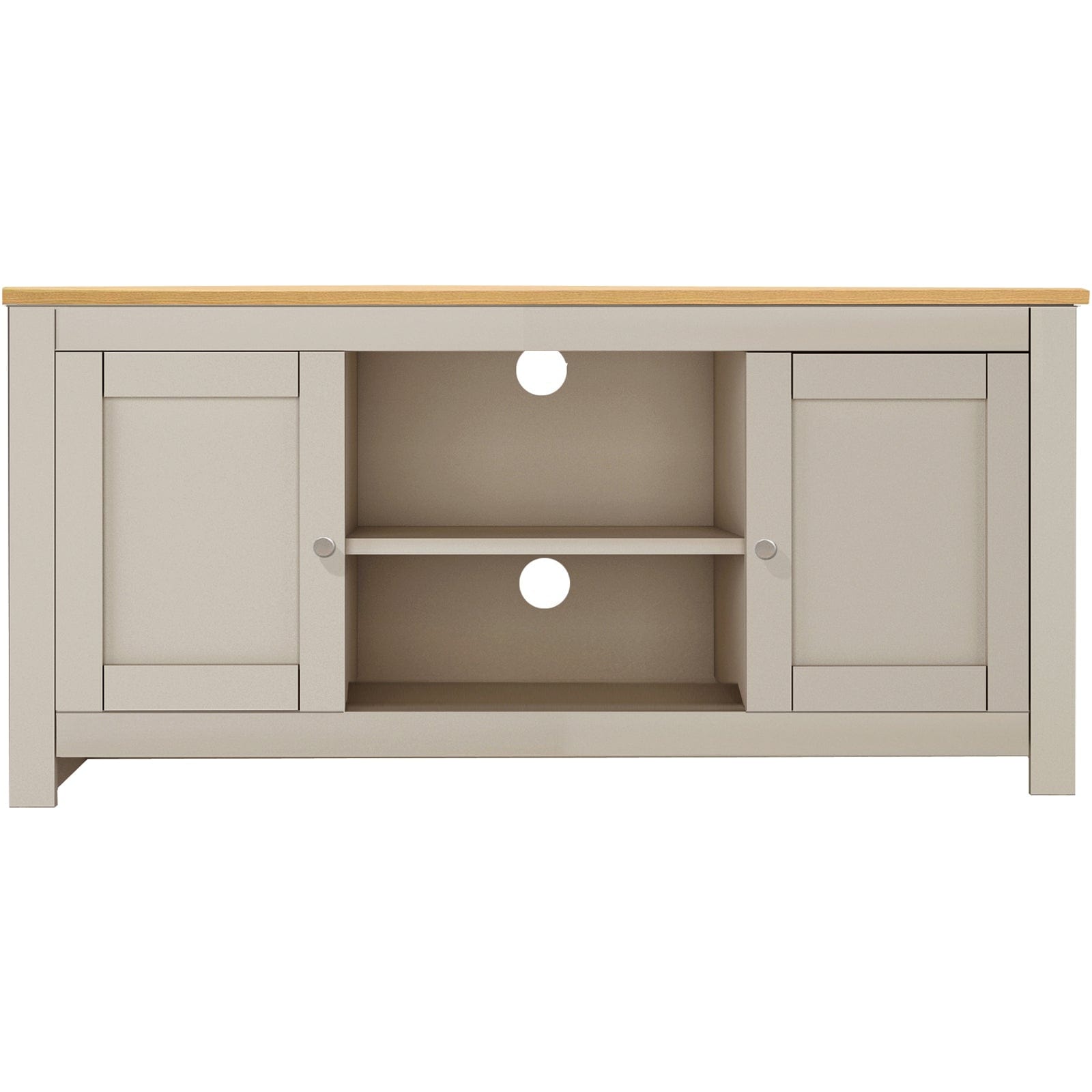 Dorel Home Comoda TV din MDF si pal, cu 2 usi, Emerald Crem / Natural, l120xA39xH58 cm