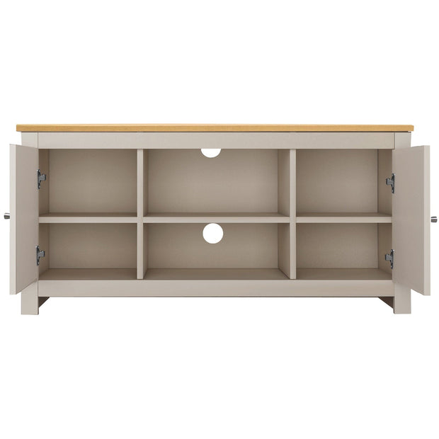 Dorel Home Comoda TV din MDF si pal, cu 2 usi, Emerald Crem / Natural, l120xA39xH58 cm