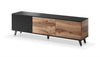 Comoda TV din MDF si pal, cu 3 usi, Randolph RTV-2 Stejar Wotan / Negru, l180xA40xH52 cm