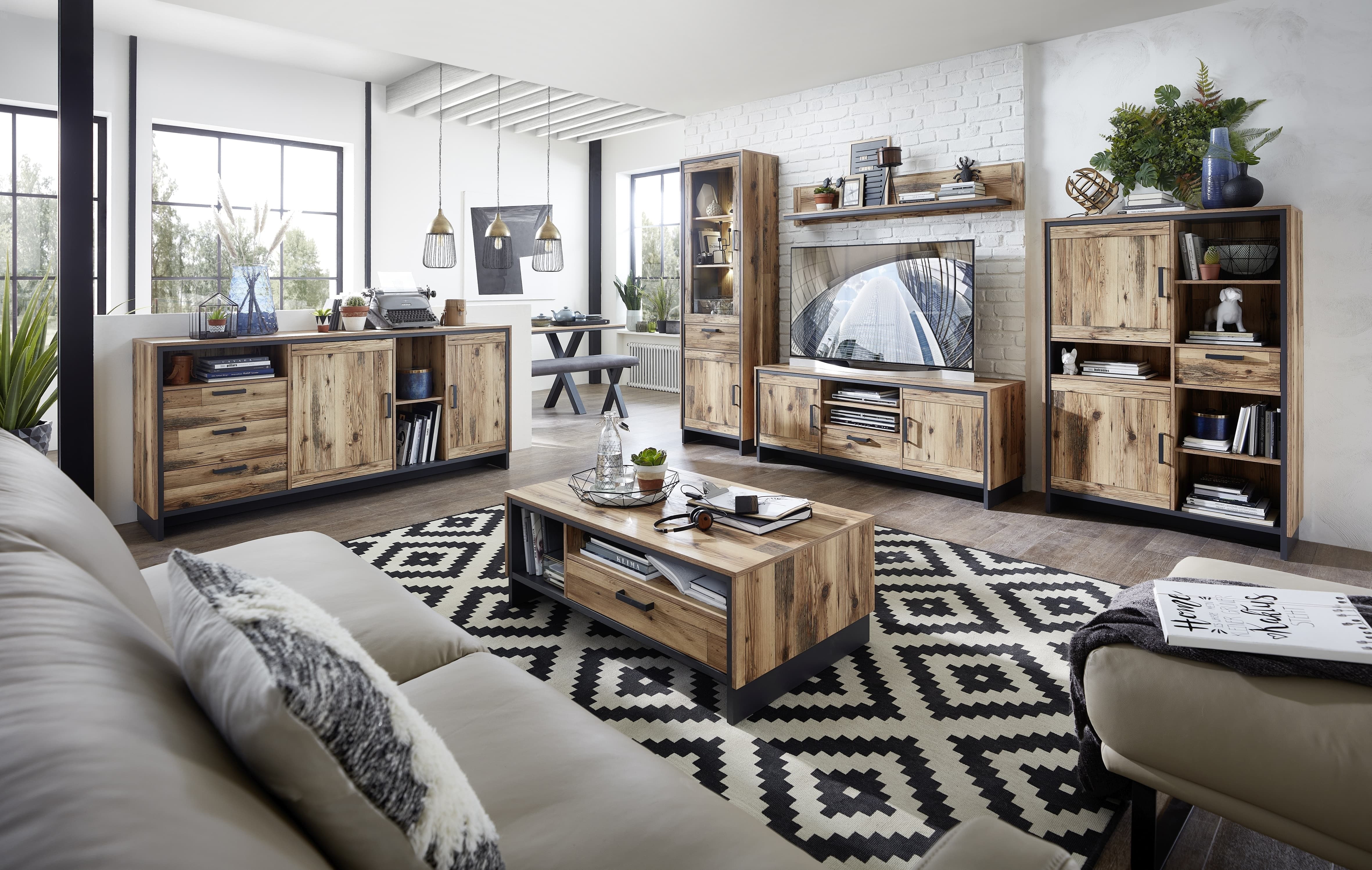 Innostyle Comoda TV din pal, cu 1 sertar si 2 usi Pato Natural / Grafit, l155xA45xH61 cm