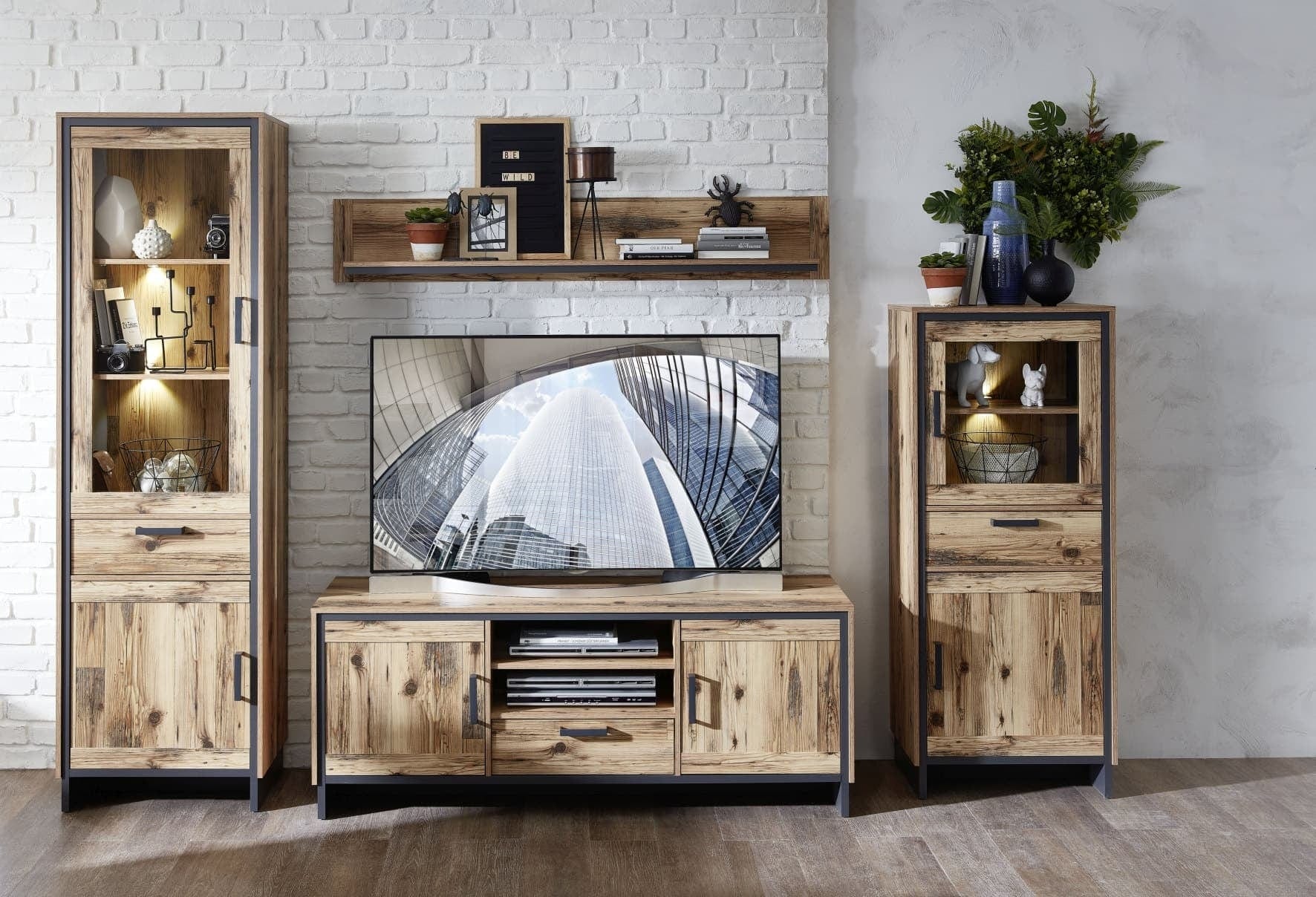 Innostyle Comoda TV din pal, cu 1 sertar si 2 usi Pato Natural / Grafit, l155xA45xH61 cm