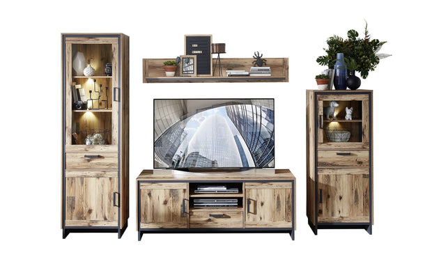 Innostyle Comoda TV din pal, cu 1 sertar si 2 usi Pato Natural / Grafit, l155xA45xH61 cm