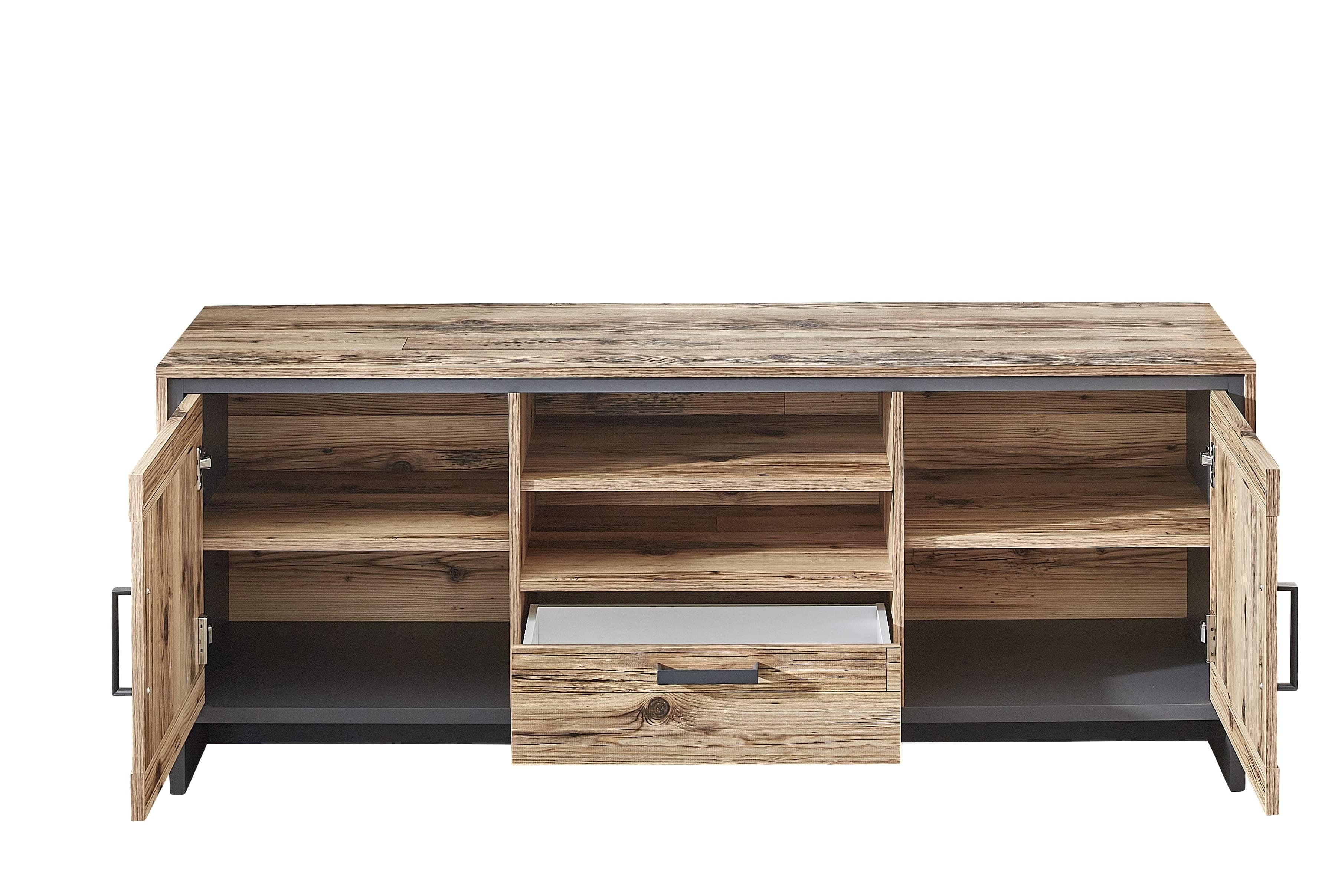 Innostyle Comoda TV din pal, cu 1 sertar si 2 usi Pato Natural / Grafit, l155xA45xH61 cm