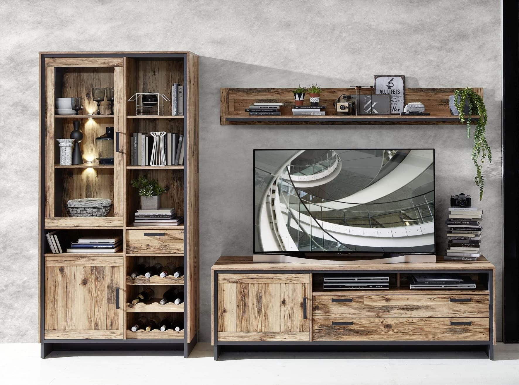 Innostyle Comoda TV din pal, cu 2 sertare si 1 usa Pato Large Natural / Grafit, l184xA45xH61 cm