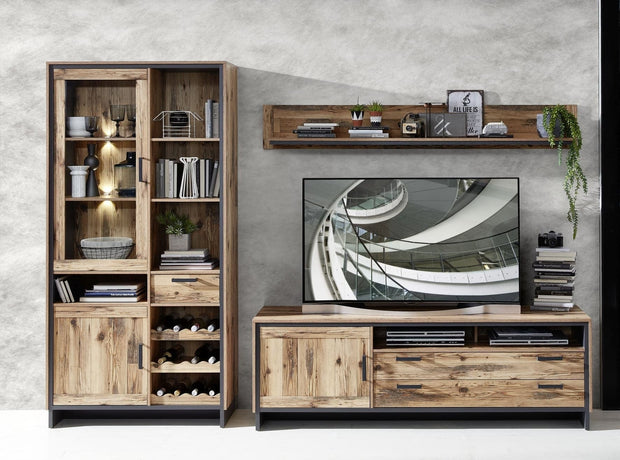 Innostyle Comoda TV din pal, cu 2 sertare si 1 usa Pato Large Natural / Grafit, l184xA45xH61 cm