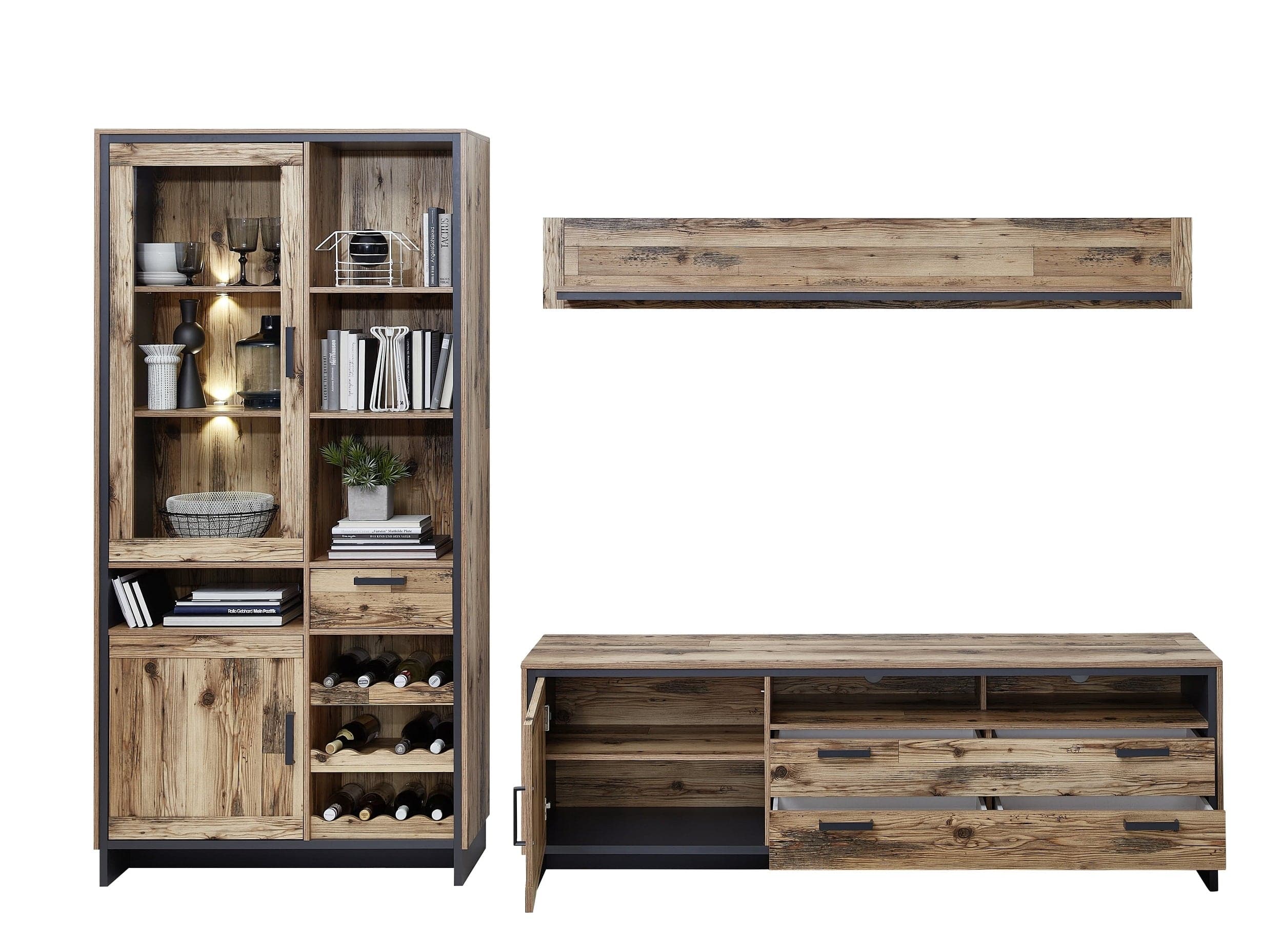 Innostyle Comoda TV din pal, cu 2 sertare si 1 usa Pato Large Natural / Grafit, l184xA45xH61 cm