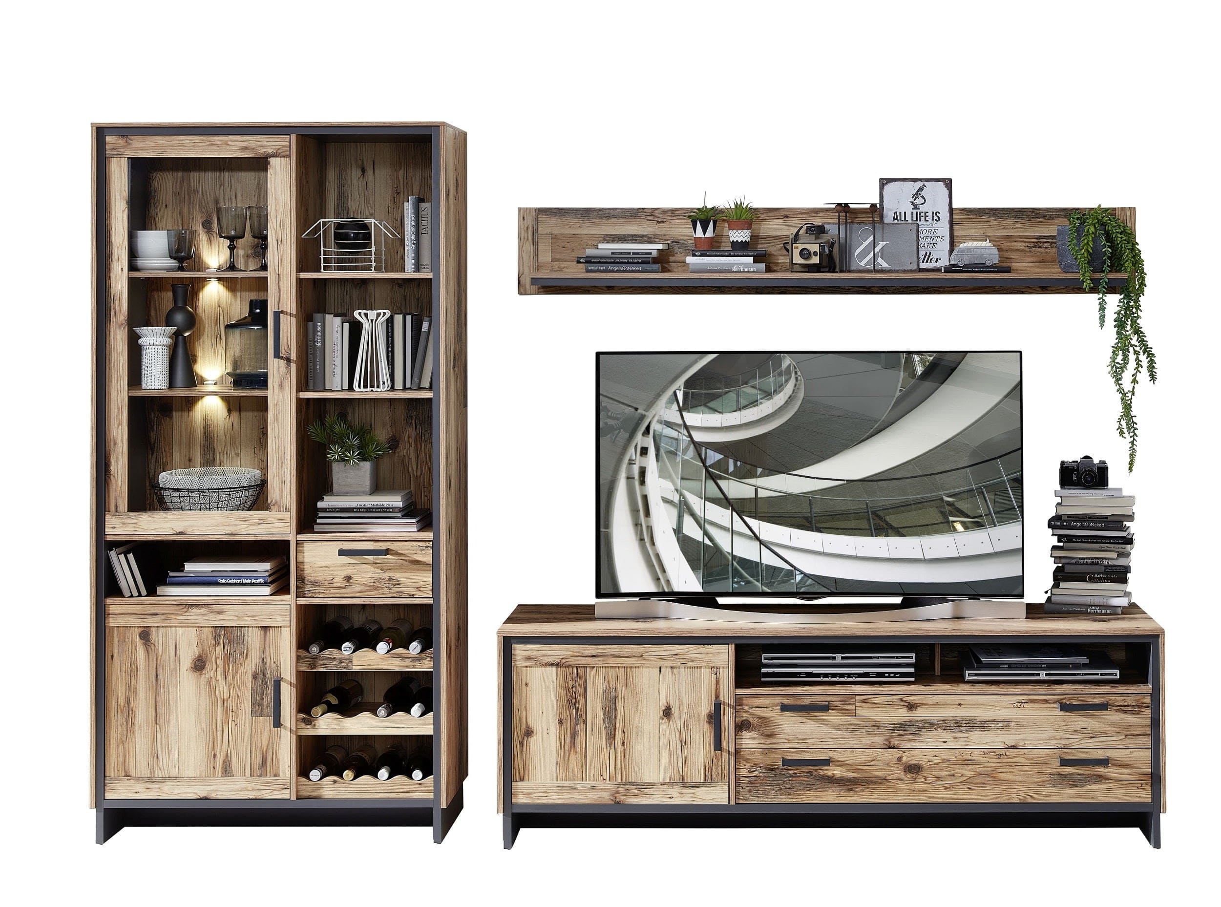 Innostyle Comoda TV din pal, cu 2 sertare si 1 usa Pato Large Natural / Grafit, l184xA45xH61 cm