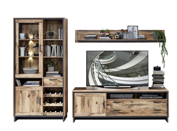 Innostyle Comoda TV din pal, cu 2 sertare si 1 usa Pato Large Natural / Grafit, l184xA45xH61 cm