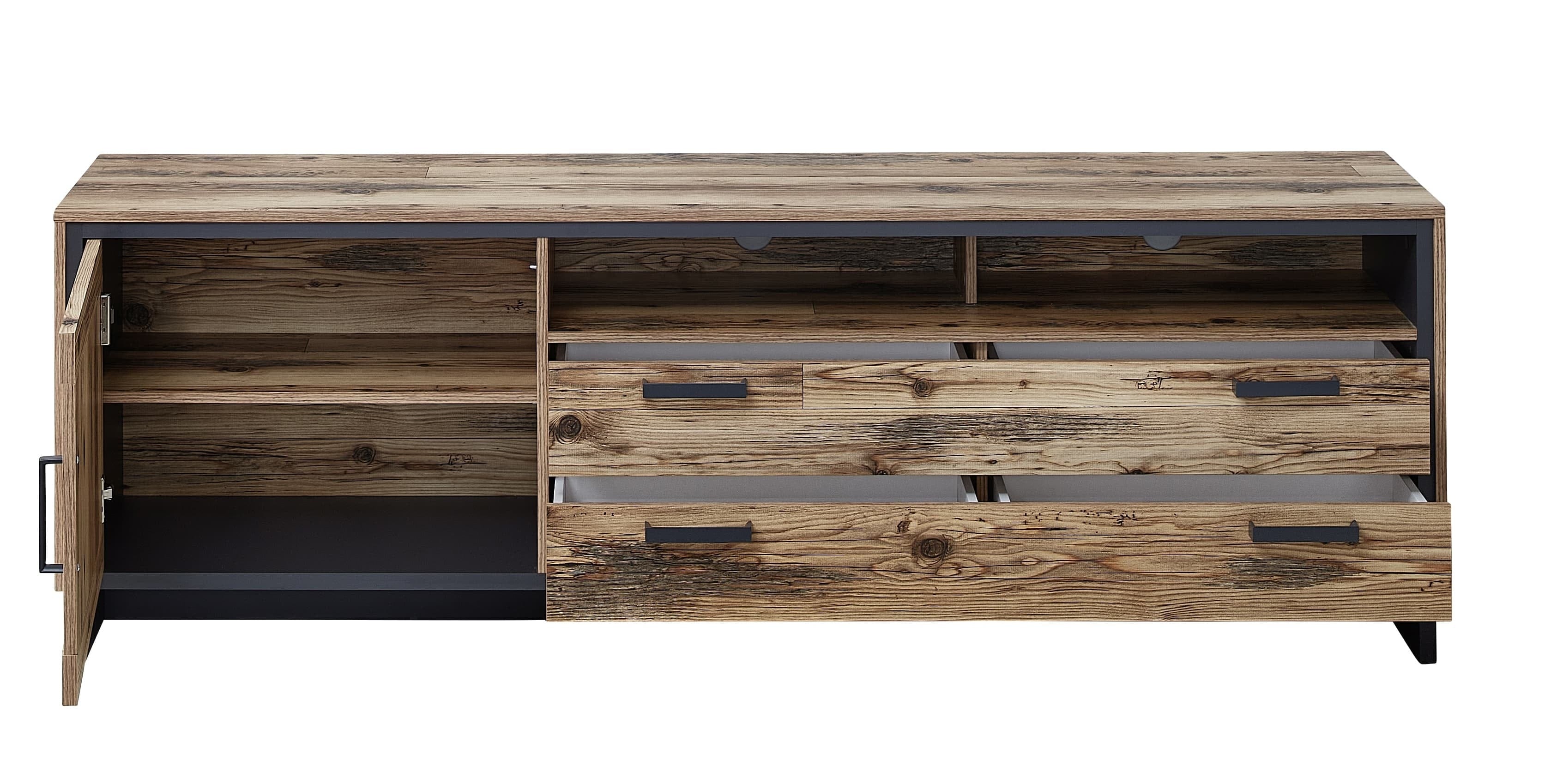 Innostyle Comoda TV din pal, cu 2 sertare si 1 usa Pato Large Natural / Grafit, l184xA45xH61 cm