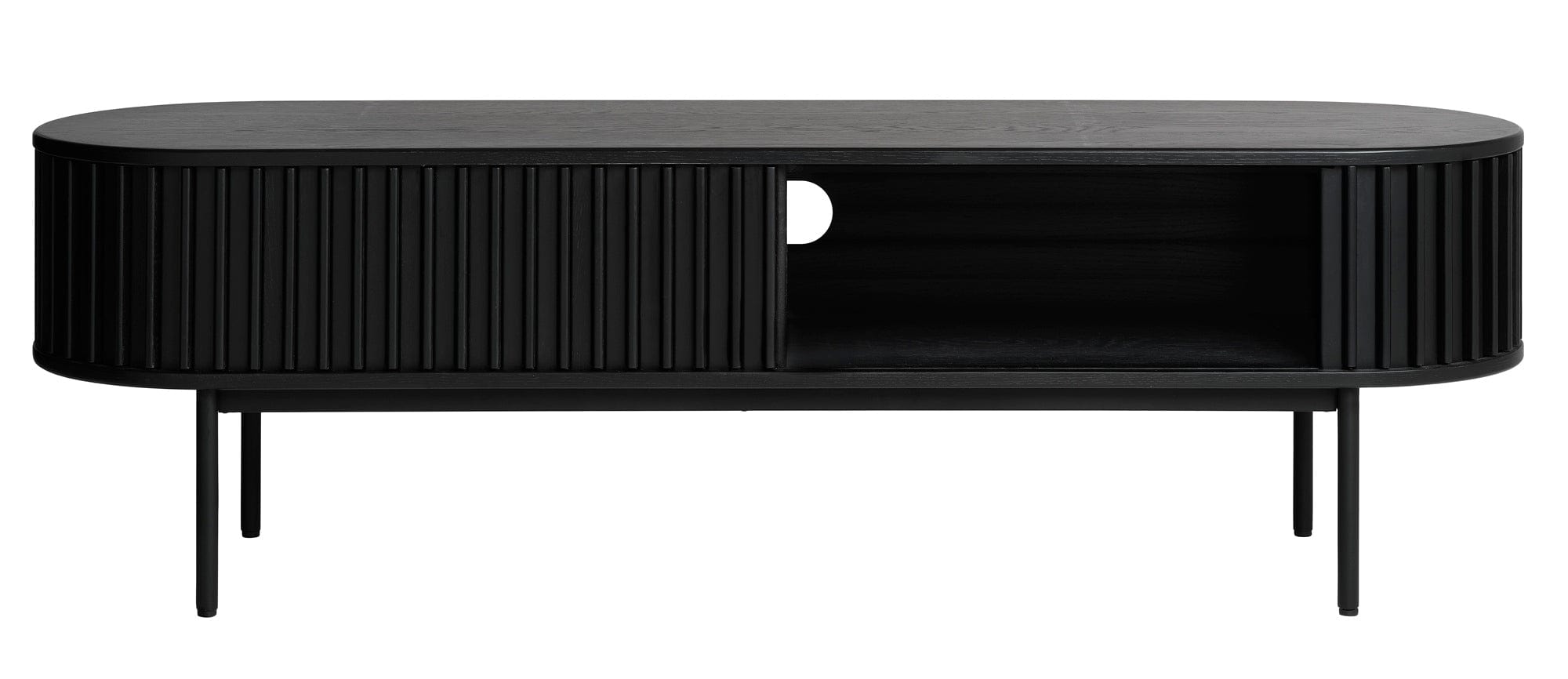 Unique Furniture A/S Comoda TV din pal, furnir si lemn, cu 1 sertar si 2 usi, Siena Negru, l160xA45xH48 cm