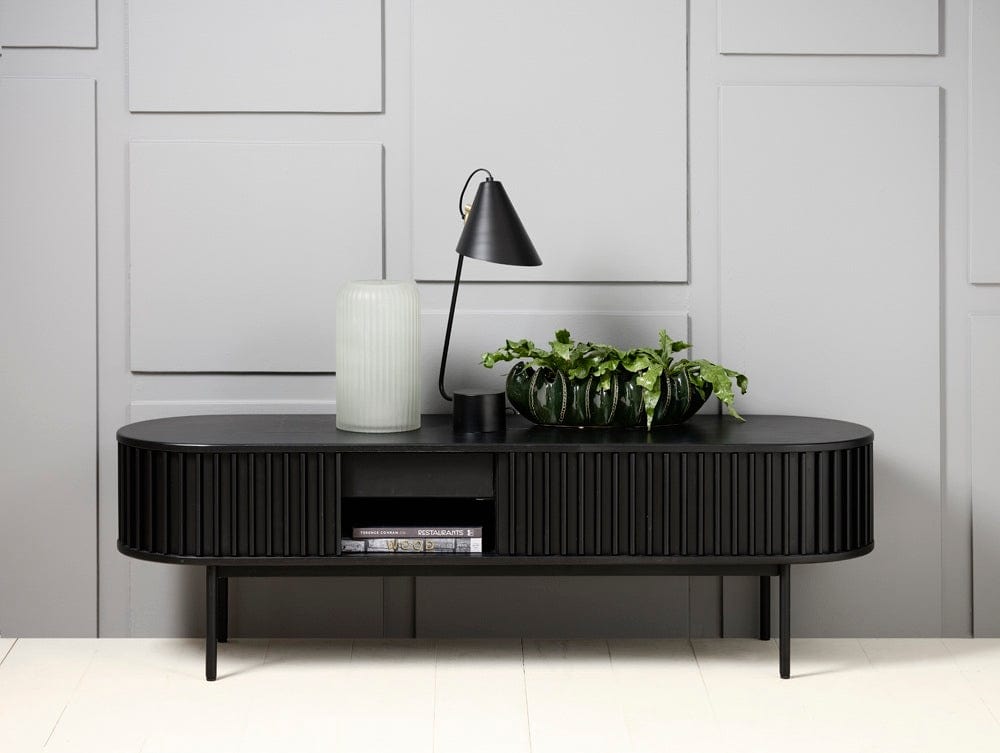 Unique Furniture A/S Comoda TV din pal, furnir si lemn, cu 1 sertar si 2 usi, Siena Negru, l160xA45xH48 cm