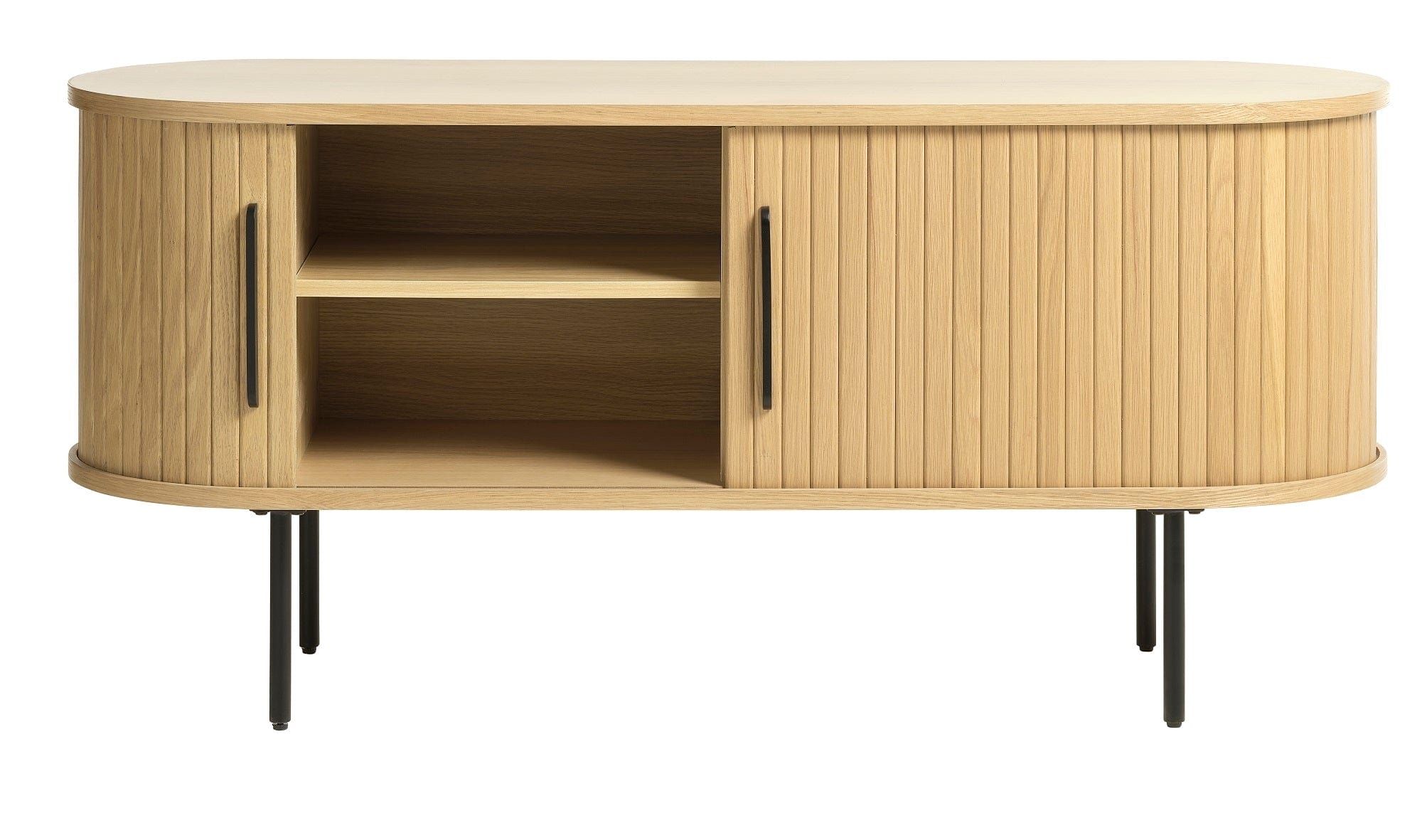 Unique Furniture A/S Comoda TV din pal, MDF si furnir, cu 2 usi, Nola Stejar / Negru, l120xA40xH56 cm