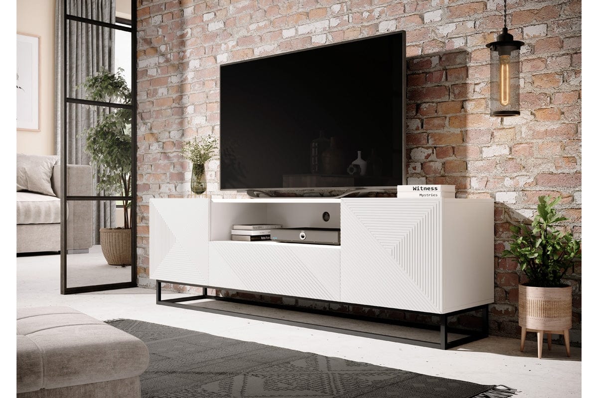 Bogart Comoda TV din pal, MDF si metal, cu 1 sertar si 2 usi, Asha 167-2D1SZ Alb / Negru, l167xA40xH60 cm