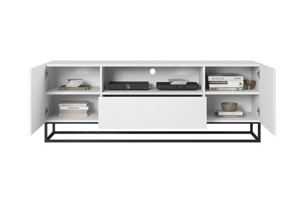 Bogart Comoda TV din pal, MDF si metal, cu 1 sertar si 2 usi, Asha 167-2D1SZ Alb / Negru, l167xA40xH60 cm