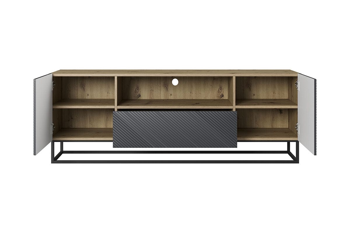 Bogart Comoda TV din pal, MDF si metal, cu 1 sertar si 2 usi, Asha 167-2D1SZ Antracit / Stejar Artisan / Negru, l167xA40xH60 cm