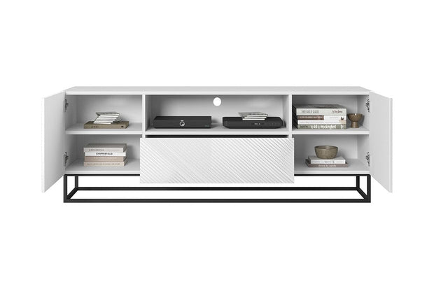 Bogart Comoda TV din pal, MDF si metal, cu 1 sertar si 2 usi, Asha II 167-2D1SZ Alb / Negru, l167xA40xH60 cm