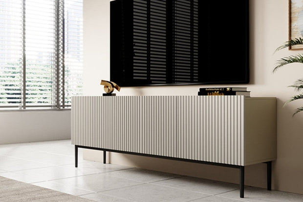 Comoda TV din pal, MDF si metal, cu 1 sertar si 2 usi, Nicole RTV 150-2K1SZ Negru, l150xA45xH53 cm (2)