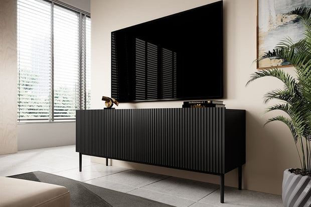 Comoda TV din pal, MDF si metal, cu 1 sertar si 2 usi, Nicole RTV 150-2K1SZ Negru, l150xA45xH53 cm (3)