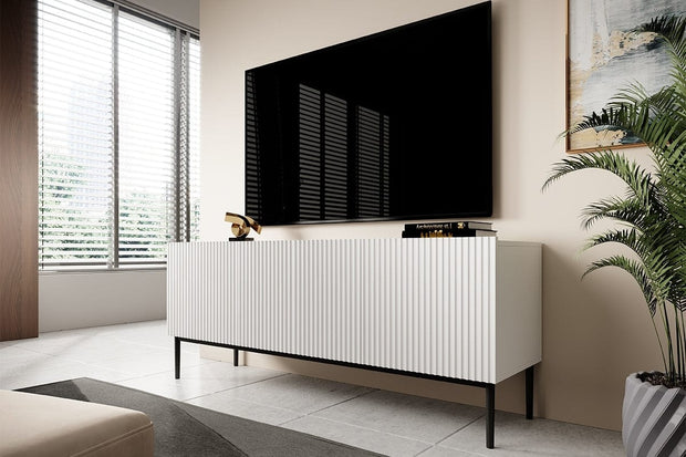 Comoda TV din pal, MDF si metal, cu 1 sertar si 2 usi, Nicole RTV 150-2K1SZ Negru, l150xA45xH53 cm (4)