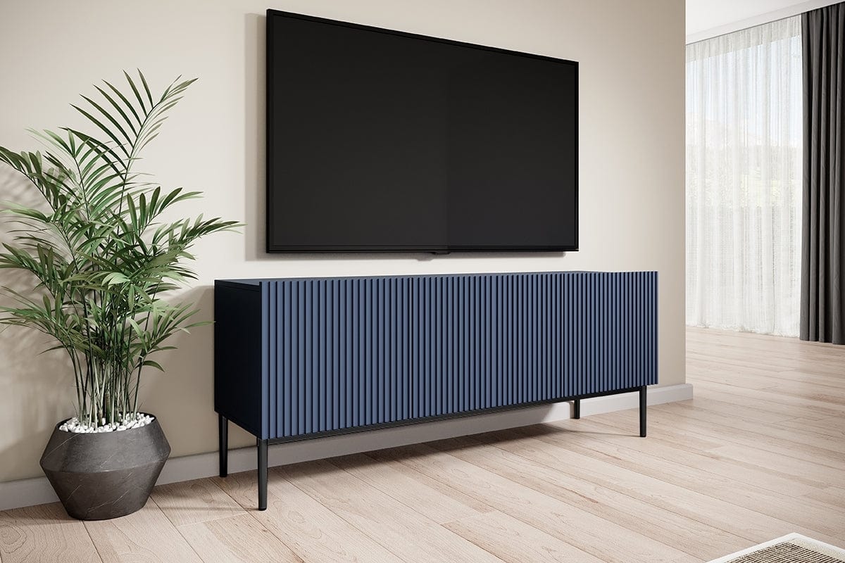 Comoda TV din pal, MDF si metal, cu 1 sertar si 2 usi, Nicole RTV 150-2K1SZ Negru, l150xA45xH53 cm (5)
