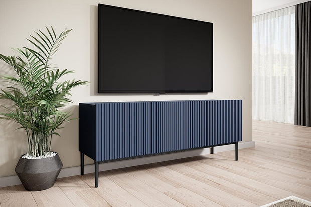 Comoda TV din pal, MDF si metal, cu 1 sertar si 2 usi, Nicole RTV 150-2K1SZ Negru, l150xA45xH53 cm (5)