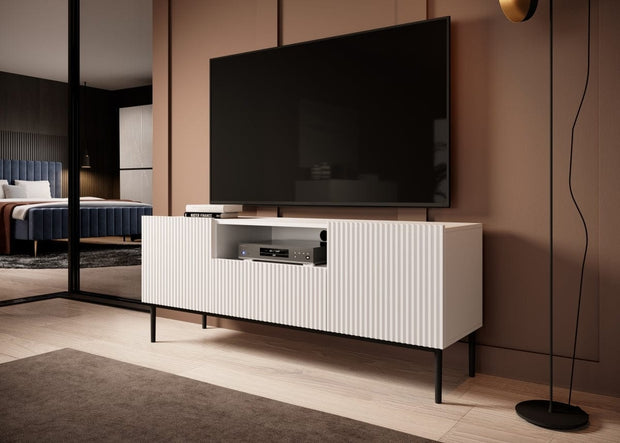 Comoda TV din pal, MDF si metal, cu 1 sertar si 2 usi, Nicole Tall RTV 150-2D1SZ Negru, l150xA45xH60 cm (2)