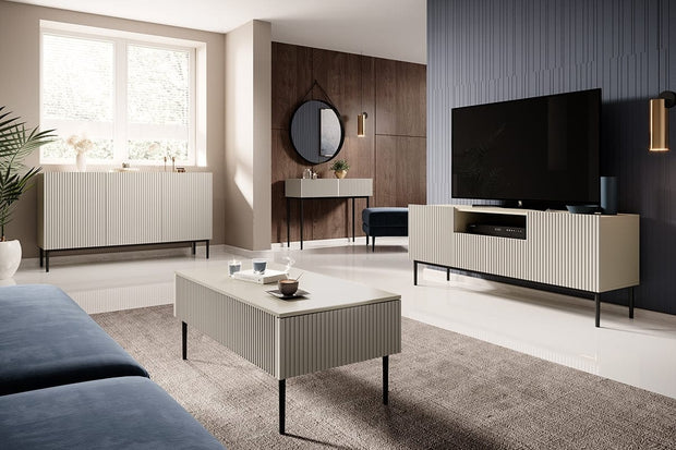 Comoda TV din pal, MDF si metal, cu 1 sertar si 2 usi, Nicole Tall RTV 150-2D1SZ Negru, l150xA45xH60 cm (4)
