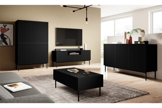 Comoda TV din pal, MDF si metal, cu 1 sertar si 2 usi, Nicole Tall RTV 150-2D1SZ Negru, l150xA45xH60 cm (5)