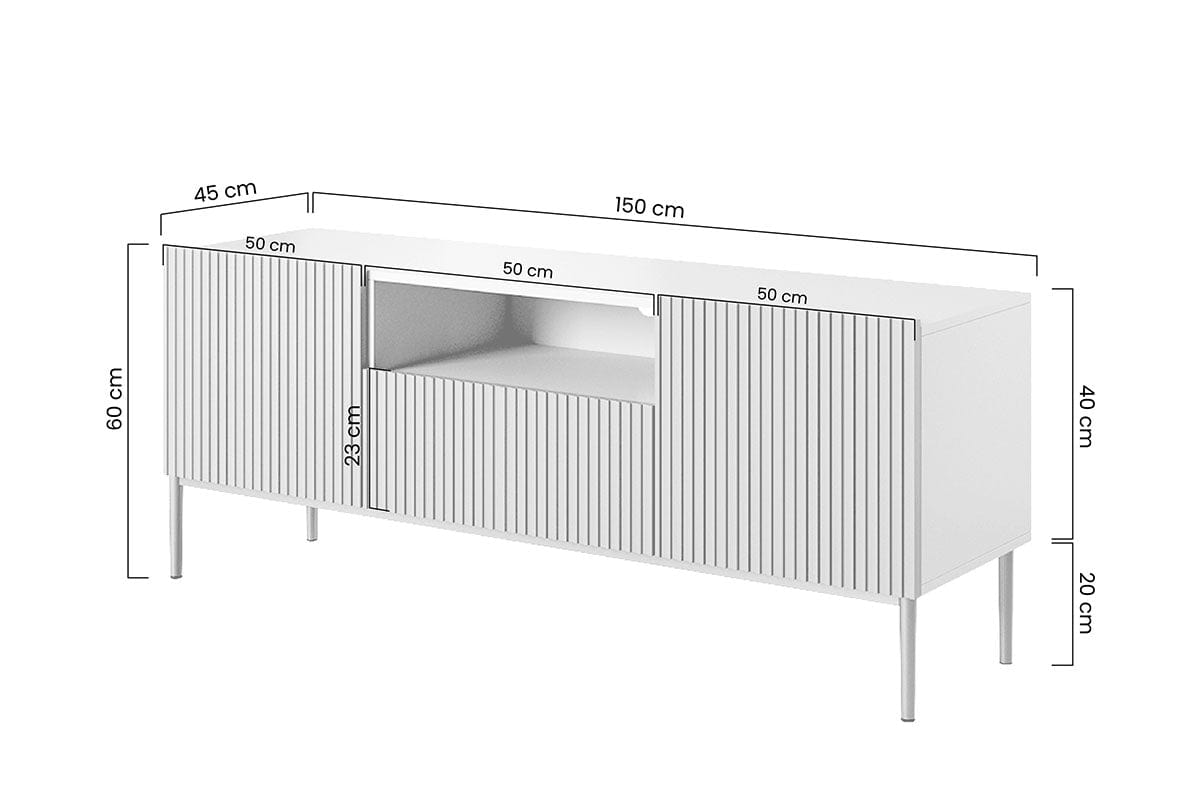 Comoda TV din pal, MDF si metal, cu 1 sertar si 2 usi, Nicole Tall RTV 150-2D1SZ Negru, l150xA45xH60 cm (6)