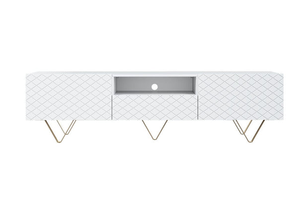 Comoda TV din pal, MDF si metal, cu 1 sertar si 2 usi, Scalia 190-2K1SZ Alb / Auriu, l190xA42xH51 cm (3)