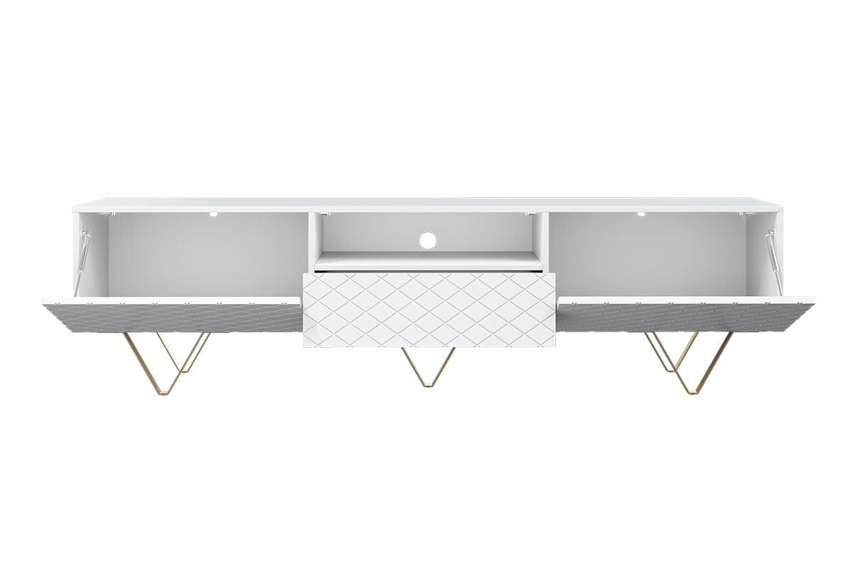 Bogart Comoda TV din pal, MDF si metal, cu 1 sertar si 2 usi, Scalia 190-2K1SZ Alb / Auriu, l190xA42xH51 cm