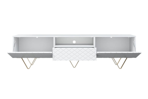 Bogart Comoda TV din pal, MDF si metal, cu 1 sertar si 2 usi, Scalia 190-2K1SZ Alb / Auriu, l190xA42xH51 cm