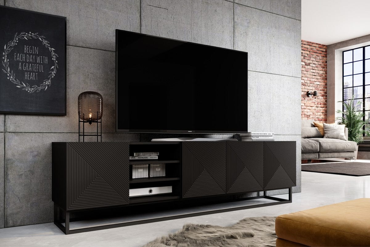 Bogart Comoda TV din pal, MDF si metal, cu 4 usi, Asha 200-5D Negru, l200xA40xH56 cm