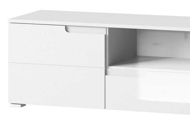 Comoda TV din pal si MDF, cu 1 sertar si 2 usi Gabrielle 9 Alb, l165xA39xH42 cm (1)