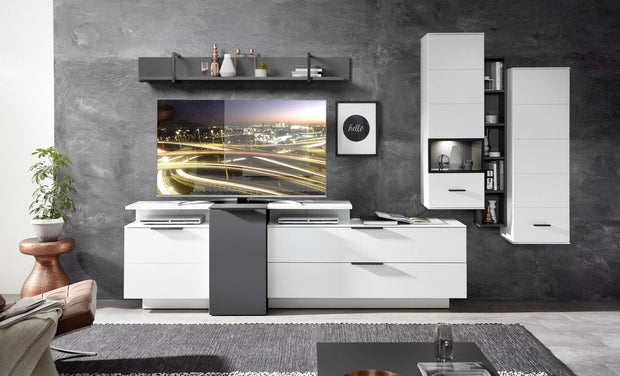 Innostyle Comoda TV din pal si MDF cu 1 usa, Madeline Grafit / Alb, l159xA50xH75 cm