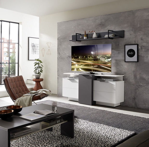 Innostyle Comoda TV din pal si MDF cu 1 usa, Madeline Grafit / Alb, l159xA50xH75 cm