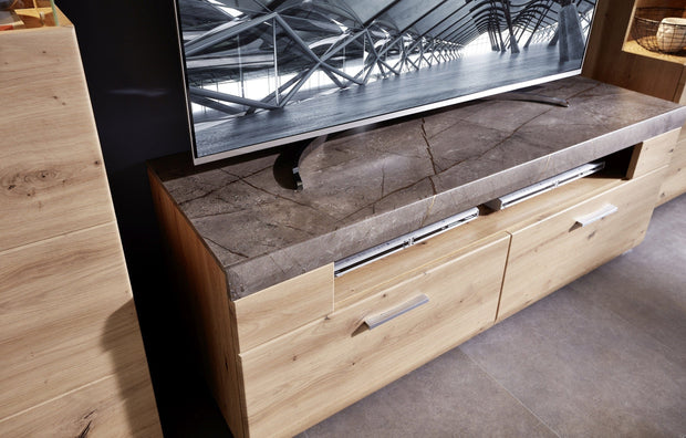 Innostyle Comoda TV din pal si MDF, cu 2 sertare Skylar Stejar, l140xA47xH51 cm