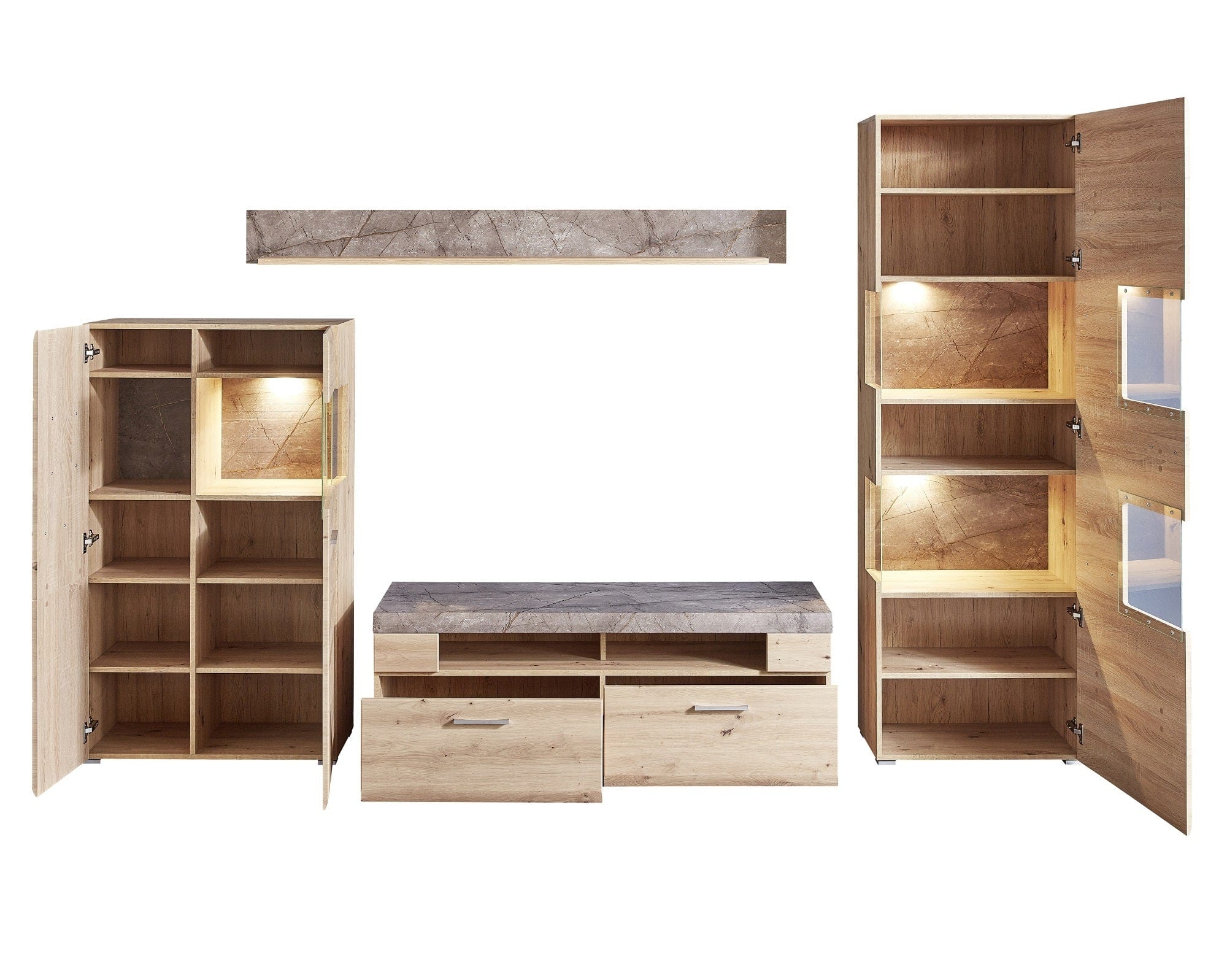 Innostyle Comoda TV din pal si MDF, cu 2 sertare Skylar Stejar, l140xA47xH51 cm