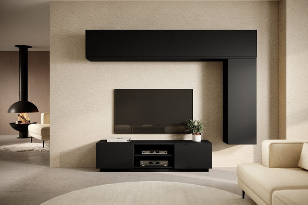 Bogart Comoda TV din pal si MDF, cu 2 usi, Loftia Mini 160-2K Negru, l160xA37xH41 cm