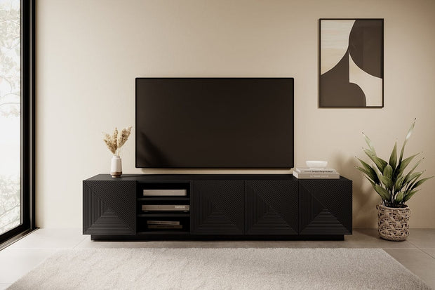 Bogart Comoda TV din pal si MDF, cu 4 usi, Asha 200-5D Negru, l200xA40xH46 cm