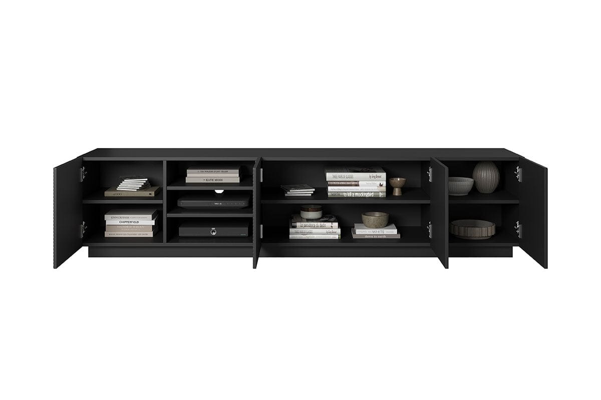 Bogart Comoda TV din pal si MDF, cu 4 usi, Asha 200-5D Negru, l200xA40xH46 cm