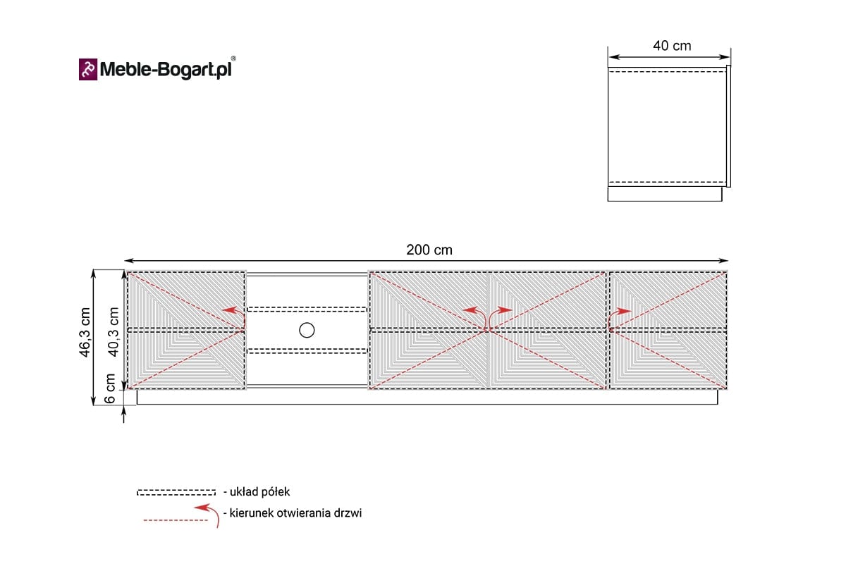 Bogart Comoda TV din pal si MDF, cu 4 usi, Asha 200-5D Negru, l200xA40xH46 cm