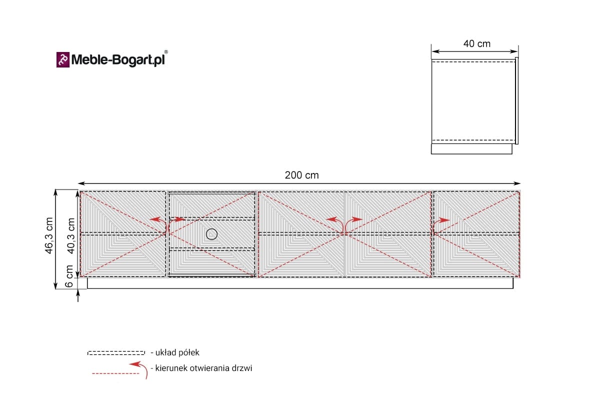 Bogart Comoda TV din pal si MDF, cu 5 usi, Asha 200-5D Negru, l200xA40xH46 cm