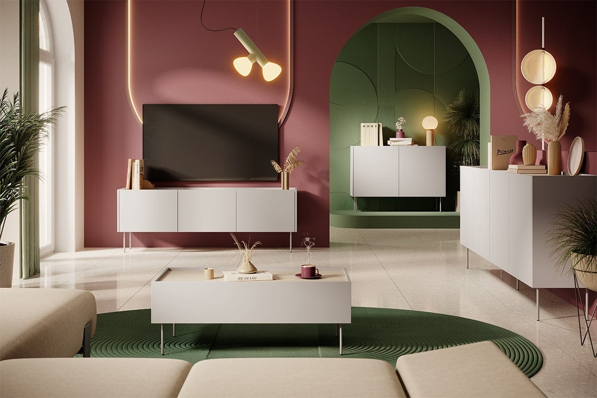 Bogart Comoda TV din pal si metal, cu 1 sertar si 3 usi, Desin 170-3D1SZ Crem, l170xA40xH60 cm