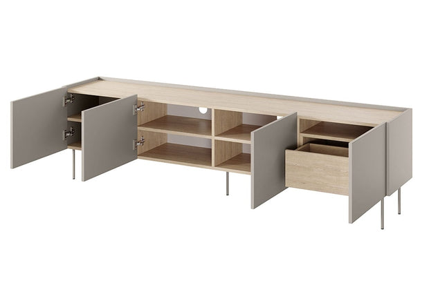 Comoda TV din pal si metal, cu 1 sertar si 4 usi, Desin 220-4D1SZ Crem, l220xA40xH60 cm (3)