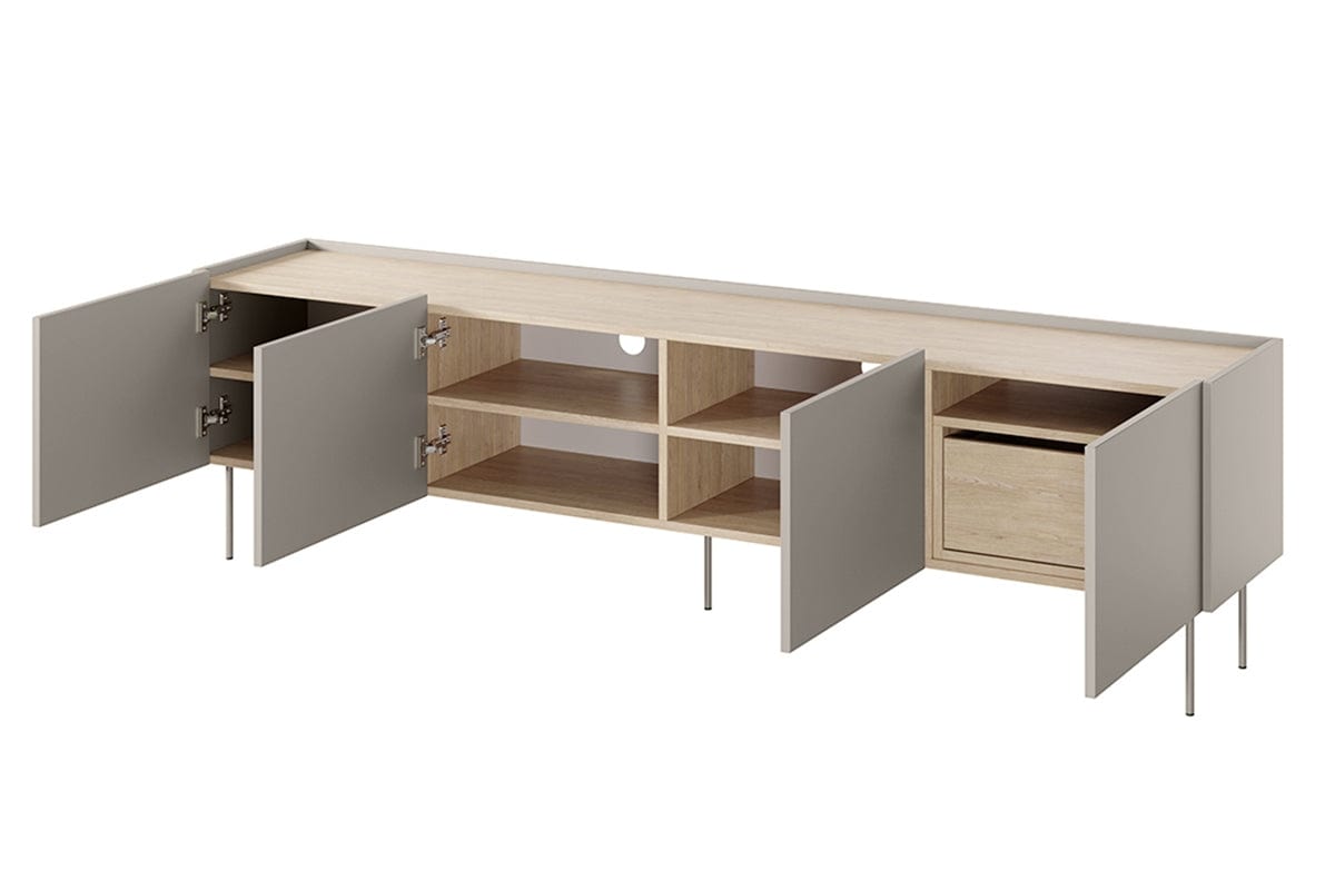 Comoda TV din pal si metal, cu 1 sertar si 4 usi, Desin 220-4D1SZ Crem, l220xA40xH60 cm (4)