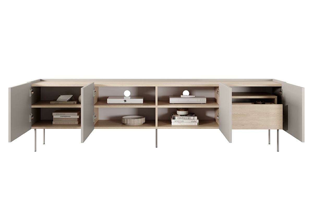 Comoda TV din pal si metal, cu 1 sertar si 4 usi, Desin 220-4D1SZ Crem, l220xA40xH60 cm (5)