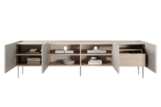 Comoda TV din pal si metal, cu 1 sertar si 4 usi, Desin 220-4D1SZ Crem, l220xA40xH60 cm (5)